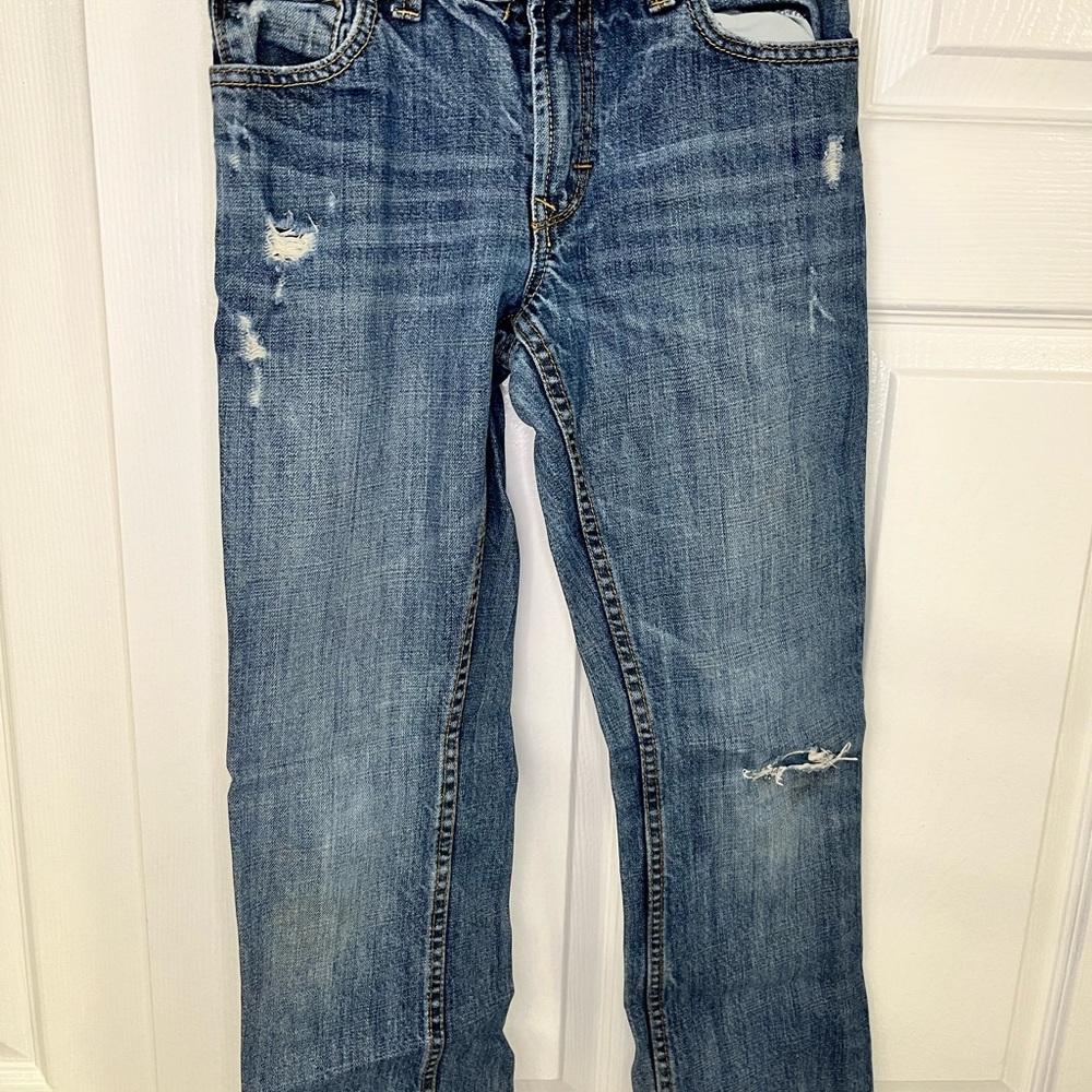 Boys Distressed Denim Jeans Size 10R Medium Wash Straight Leg Cotton